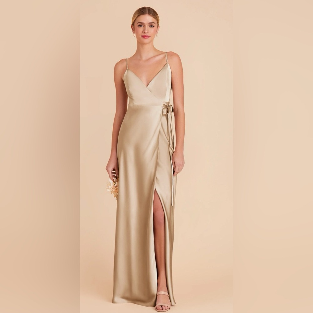 Birdy Grey Satin V-Neck Slip Dress in Champagne